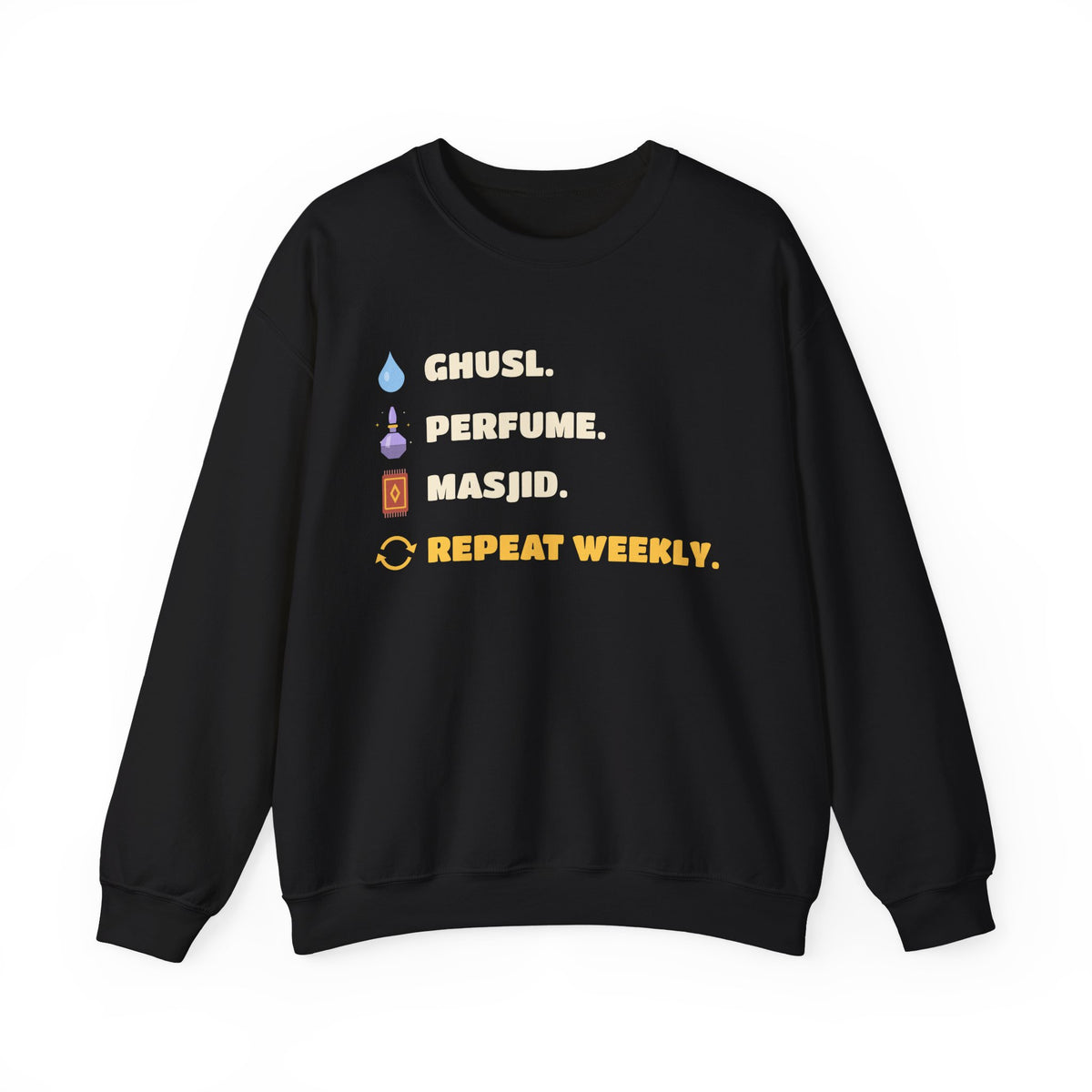 Ghusl Perfume Masjid Repeat Islamic Crewneck Sweatshirt in Black – AdabStars