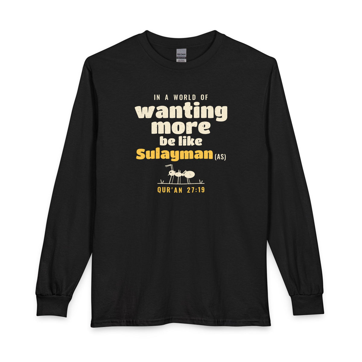 Be Like Sulayman (AS) Long Sleeve Shirt in Black, front and back print – AdabStars