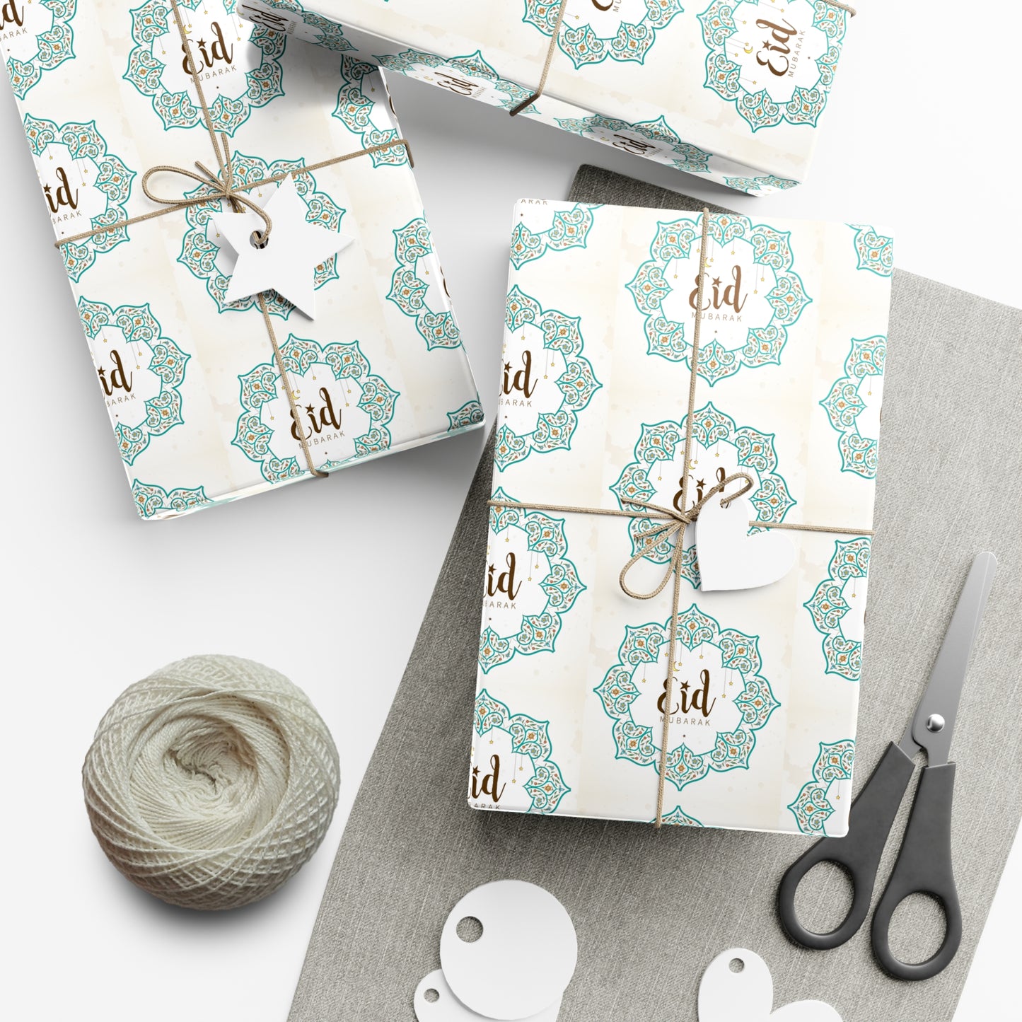 Wrapping Paper - Eid Mubarak Islamic Art Crescent Moon Stars Floral and Masjid Gift Wrap Papers