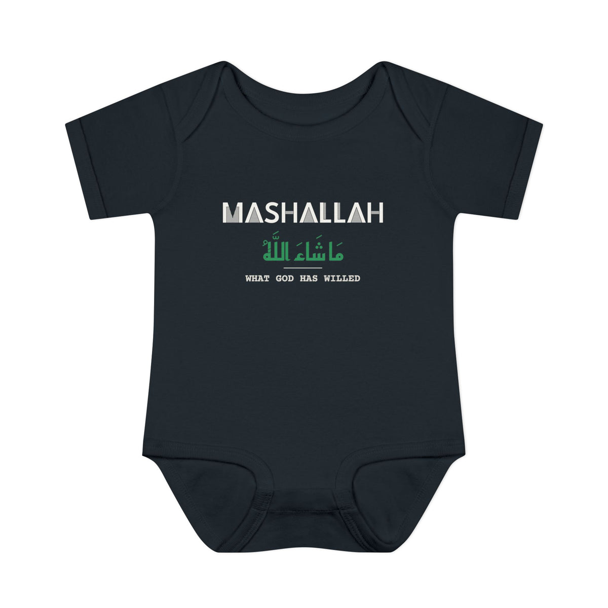 Mashallah Dual Language with English Meaning Islamic Baby Bodysuit in Black – AdabStars