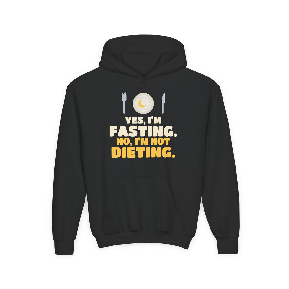 Yes I'm Fasting, No I'm Not Dieting Kids Hoodie in Black – AdabStars