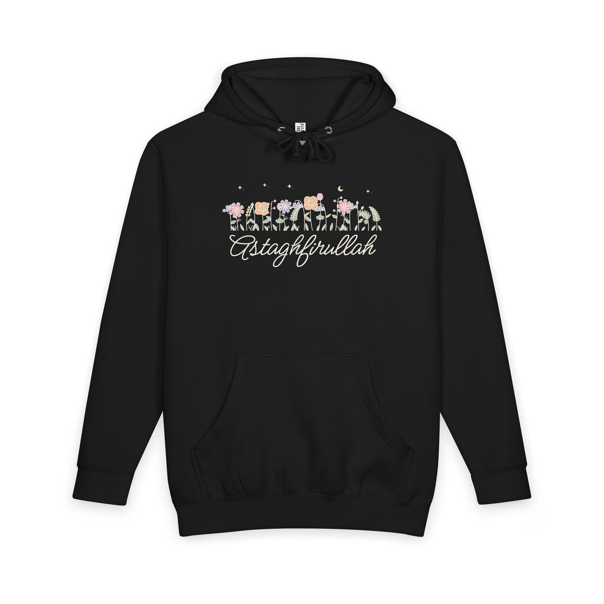 Astaghfirullah Meadow Flowers Islamic Heavyweight Premium Heavyweight Hoodie in Black – AdabStars