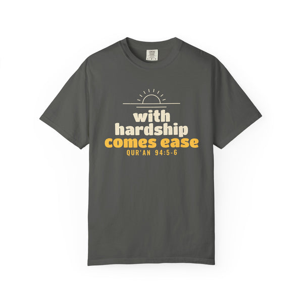 With Hardship Comes Ease Heavyweight Tee | Surah Ash-Sharh Qur'an 94:5-6 on the Back Islamic Reminder | AdabStars