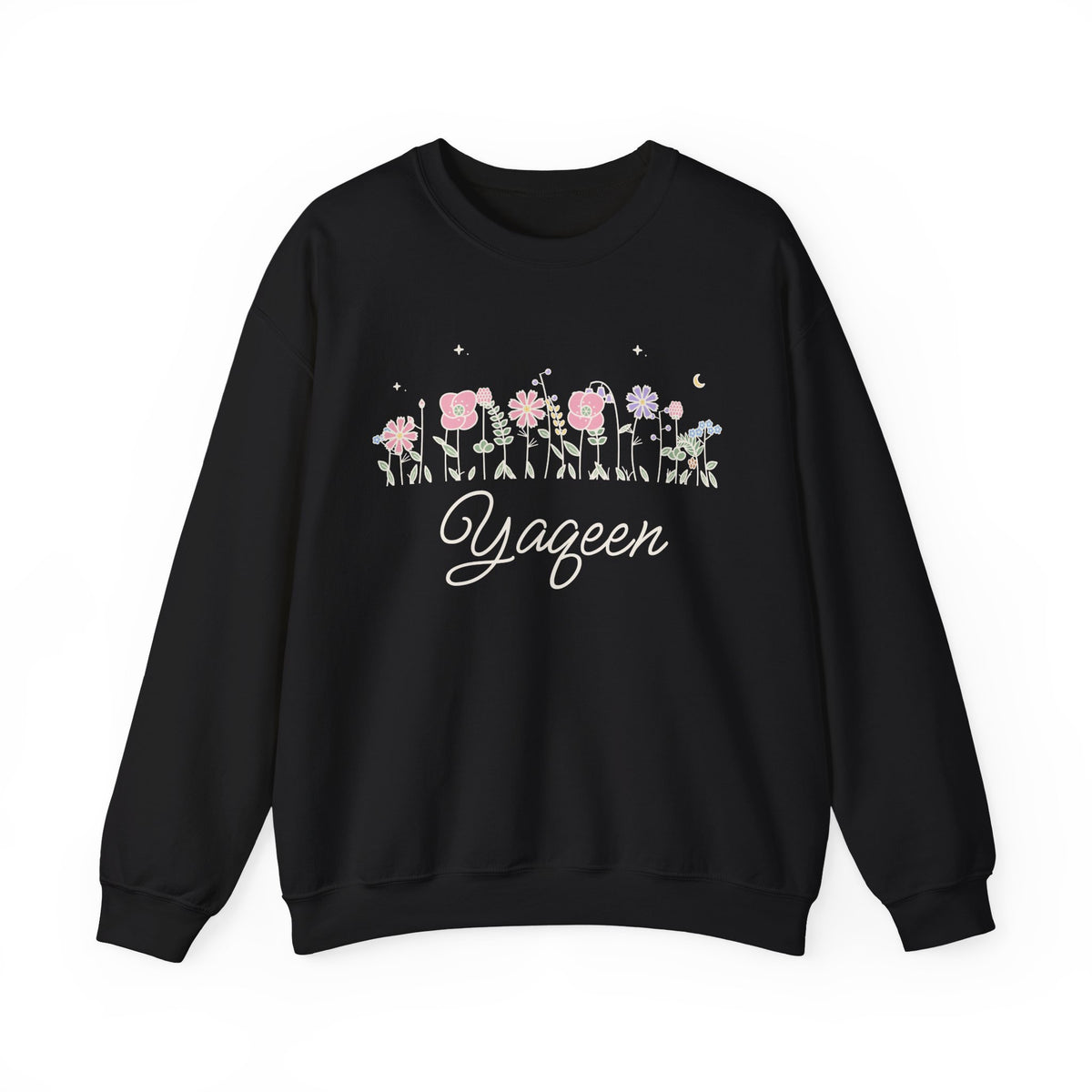 Yaqeen Meadow Flowers Islamic Crewneck Sweatshirt in Black – AdabStars