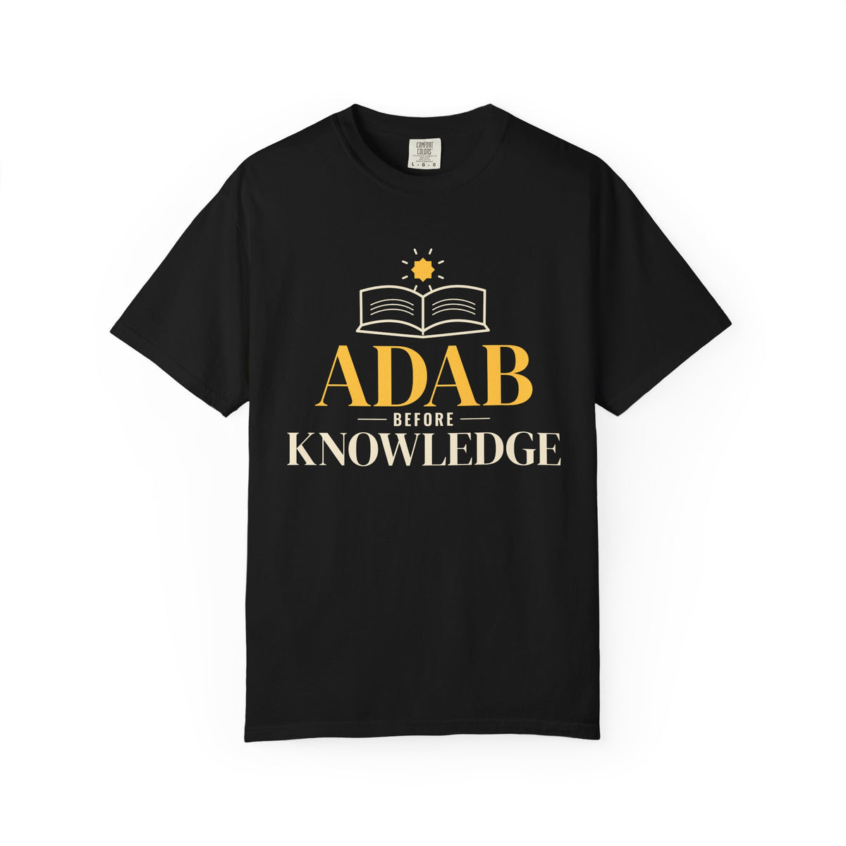 Adab Before Knowledge Ramadan Heavyweight Tee | Islamic Saying Scholars Student Book | AdabStars Islamic Apparel