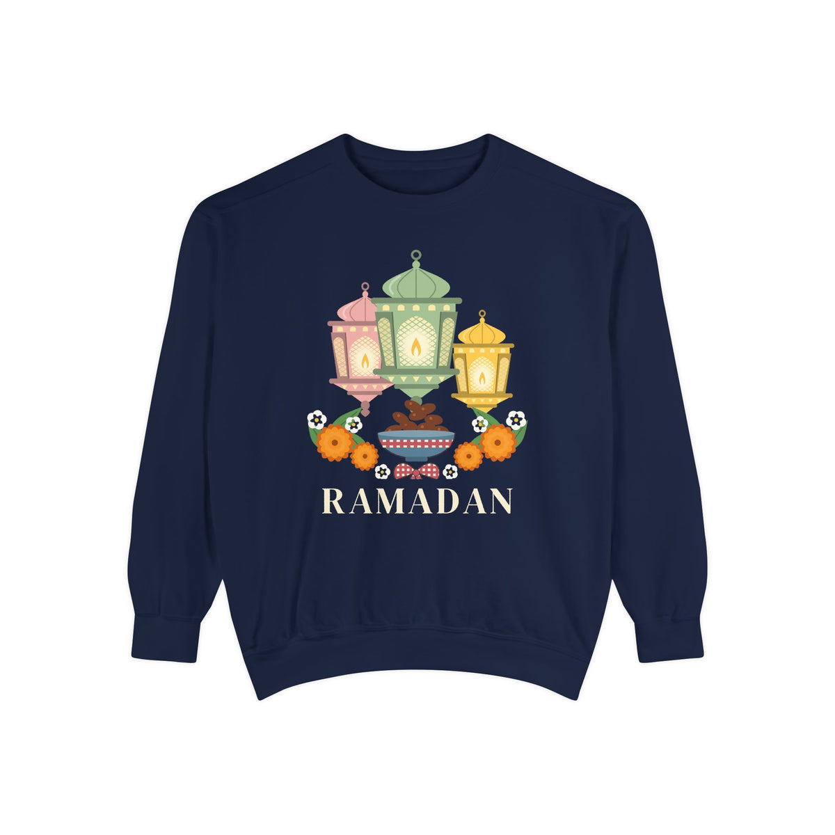 Ramadan Lantern Bouquet Premium Sweatshirt in True Navy – AdabStars