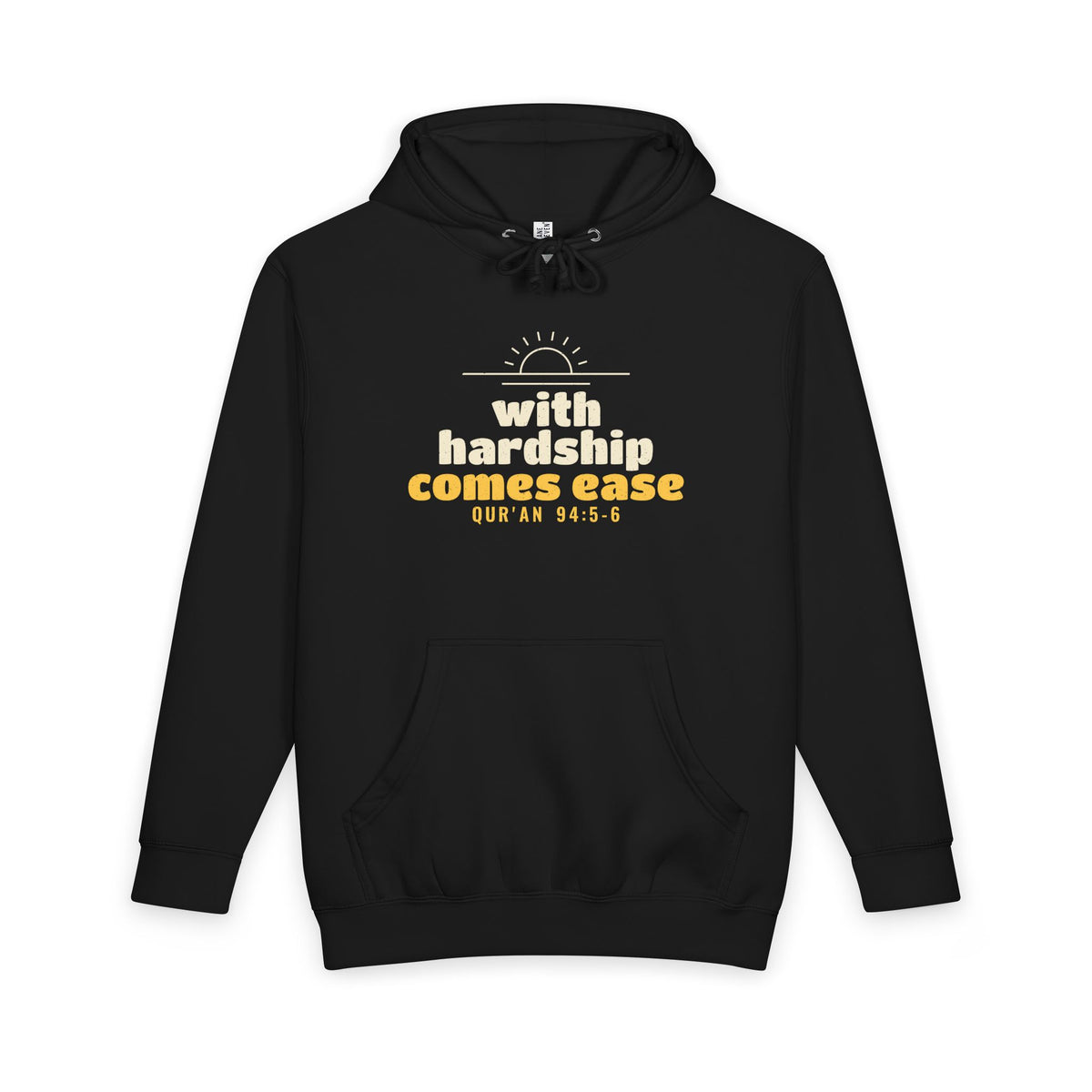 With Hardship Comes Ease Heavyweight Premium Heavyweight Hoodie in Black, front and back print – AdabStars