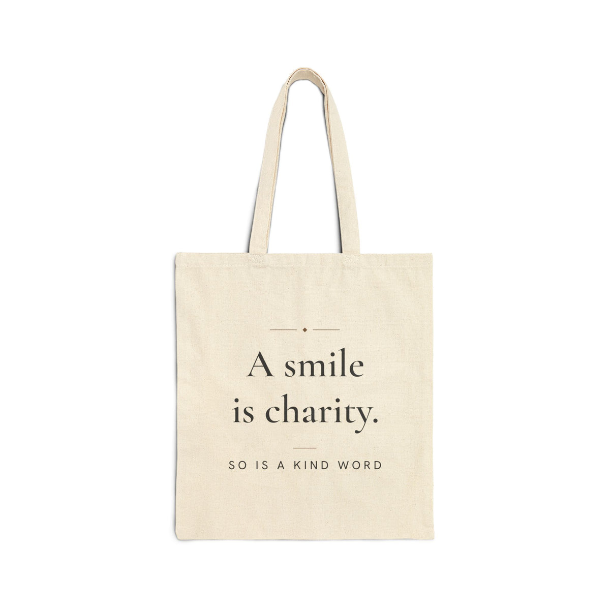A smile is charity Islamic Canvas Tote Bag in Natural, one-sided print – AdabStars