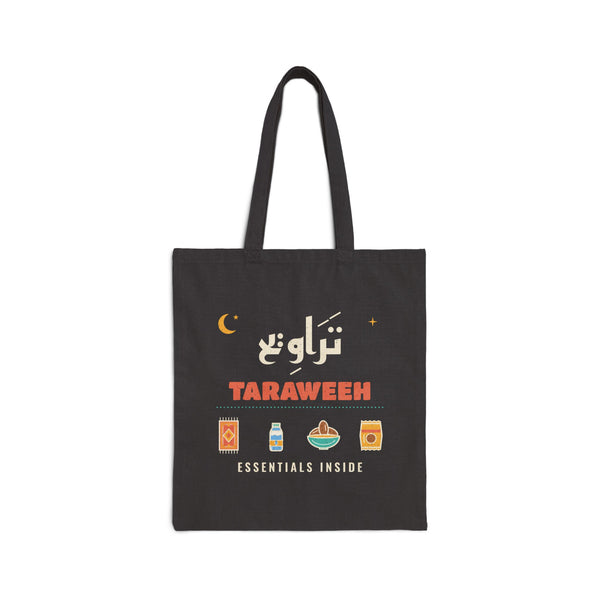 Taraweeh Arabic and English Canvas Tote Bag in Black, one-sided print – AdabStars