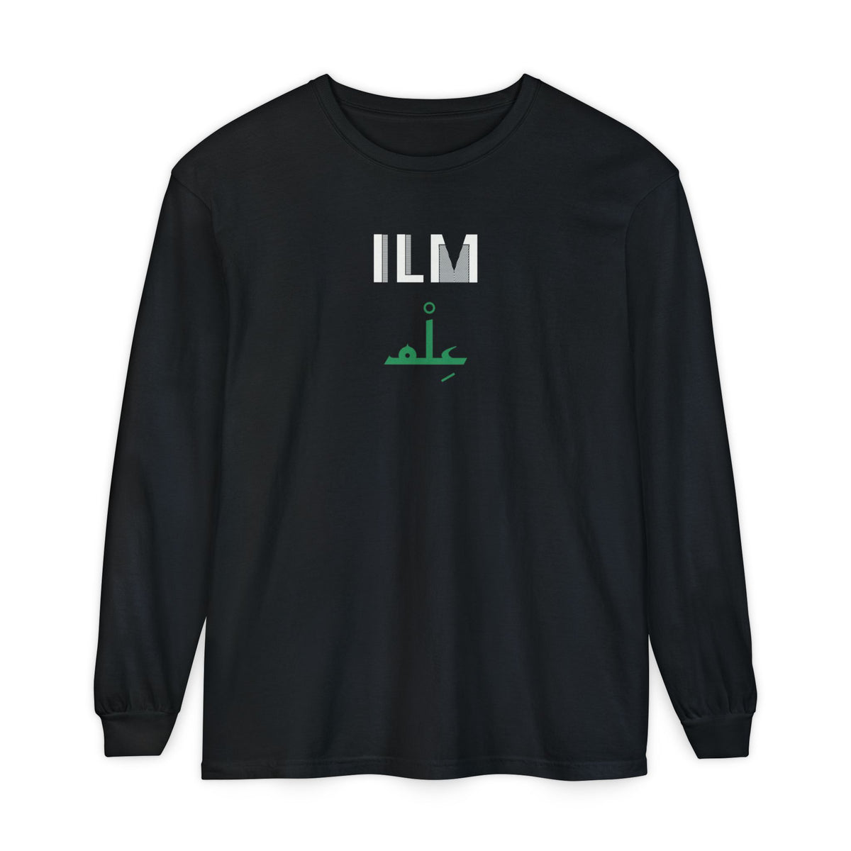 Ilm Dual Language Islamic Heavyweight Long Sleeve Shirt in Black – AdabStars