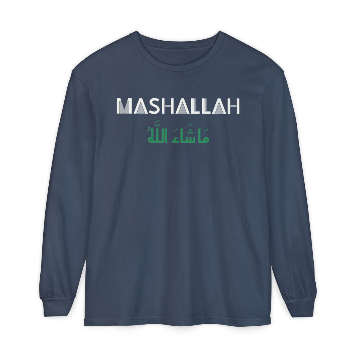Mashallah Dual Language Islamic Long Sleeve Shirt | Muslim Arabic What God Has Willed Calligraphy | AdabStars Islamic Apparel