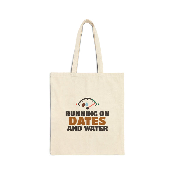 Running On Dates And Water Ramadan Double-Sided Tote Bag | Ramadan Running On Dates And Water Funny Fasting Fuel Gauge | AdabStars Islamic Gifts
