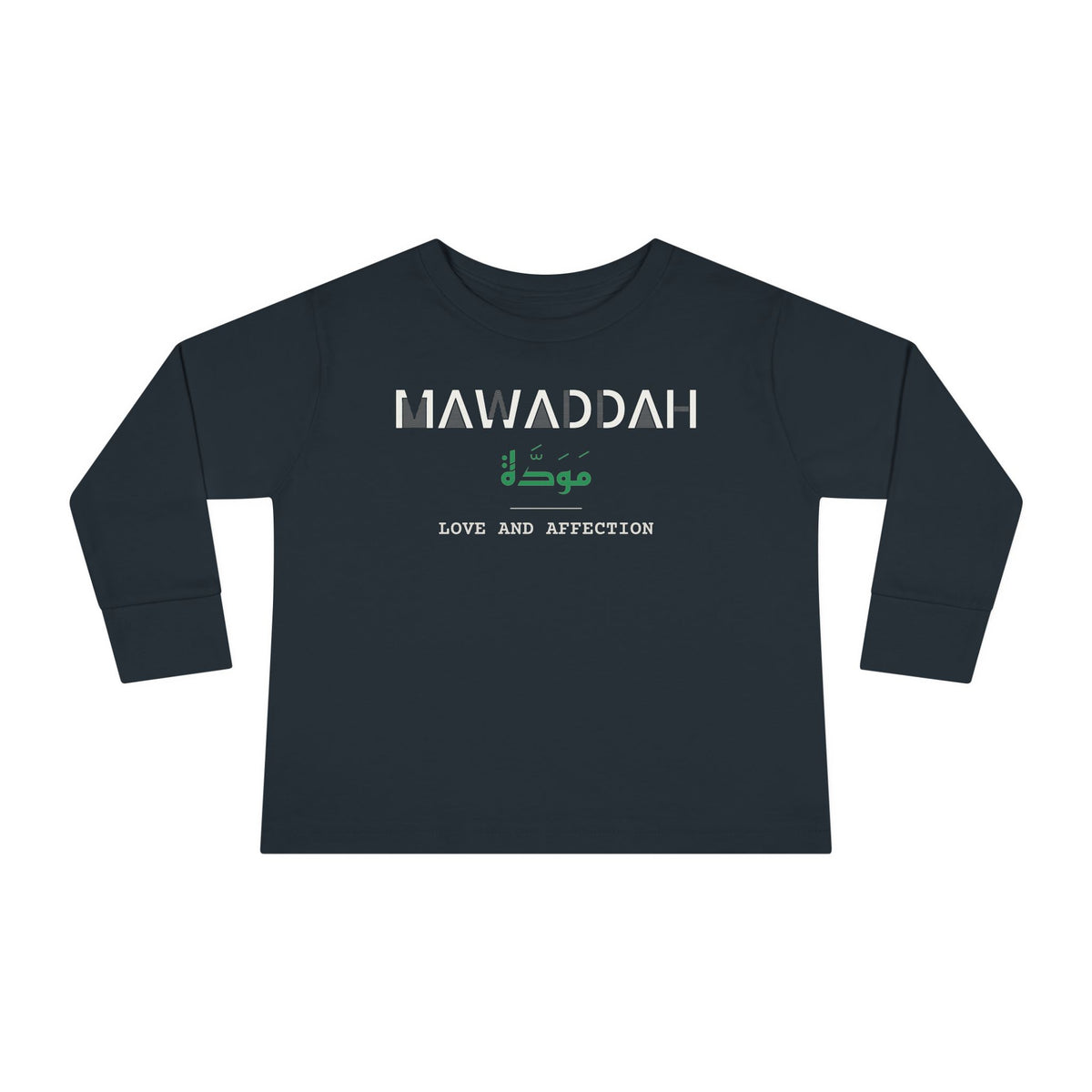 Mawaddah Dual Language with English Meaning Islamic Toddler Toddler Long Sleeve Shirt in Black – AdabStars