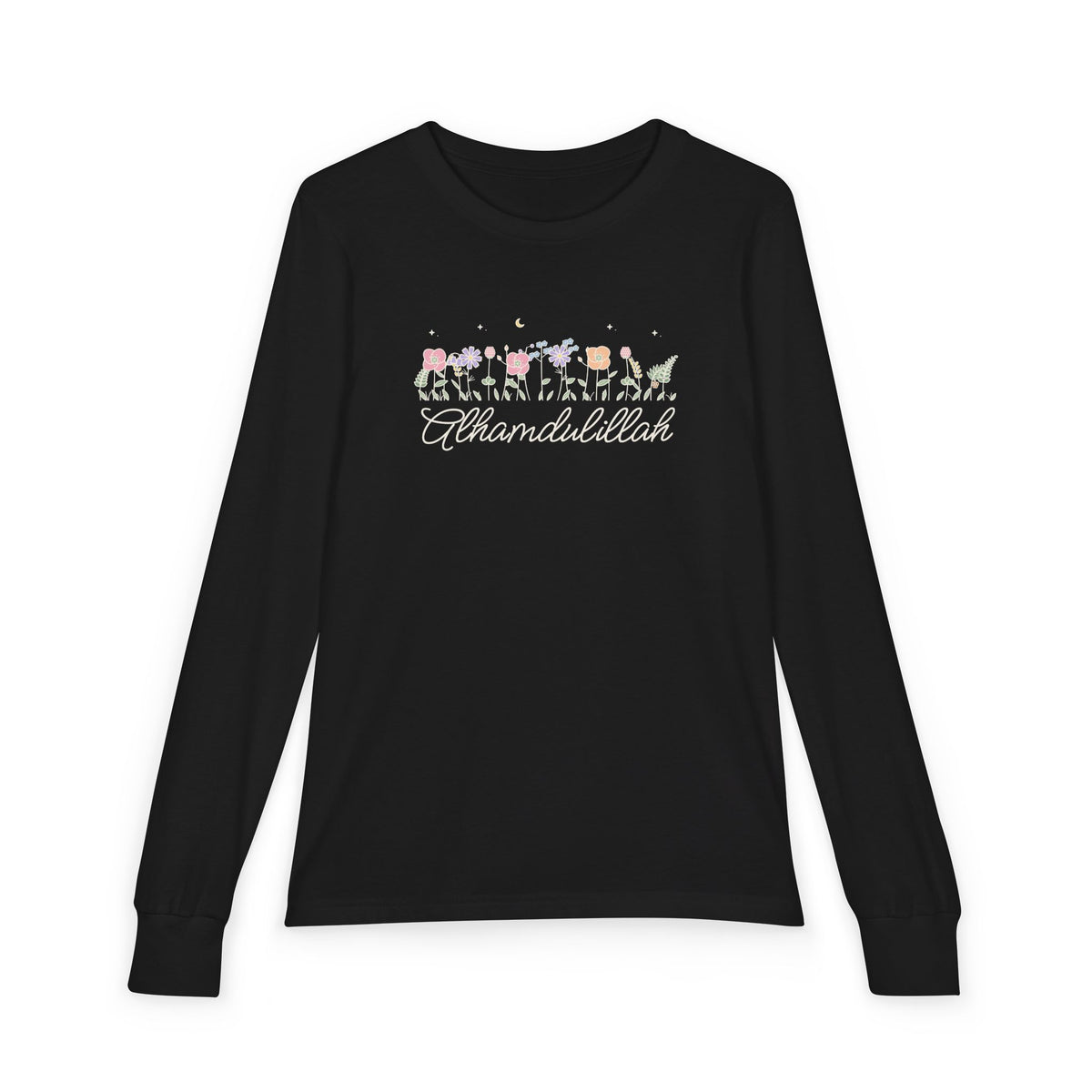 Alhamdulillah Meadow Flowers Islamic Kids Kids Long Sleeve Shirt in Black – AdabStars