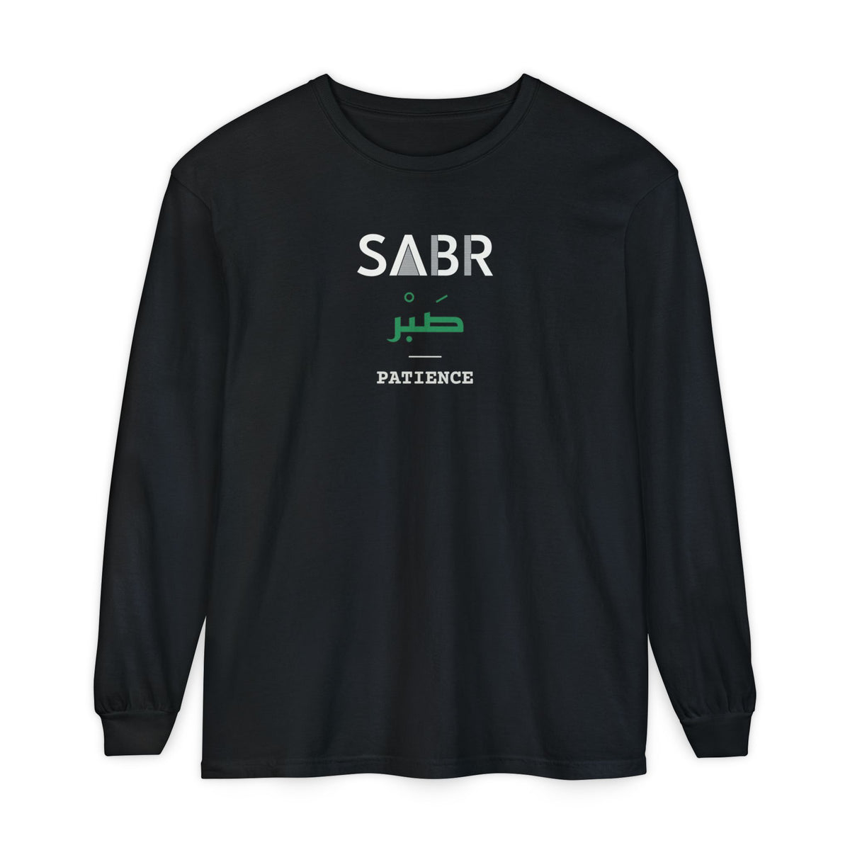Sabr Dual Language with English Meaning Islamic Heavyweight Long Sleeve Shirt in Black – AdabStars