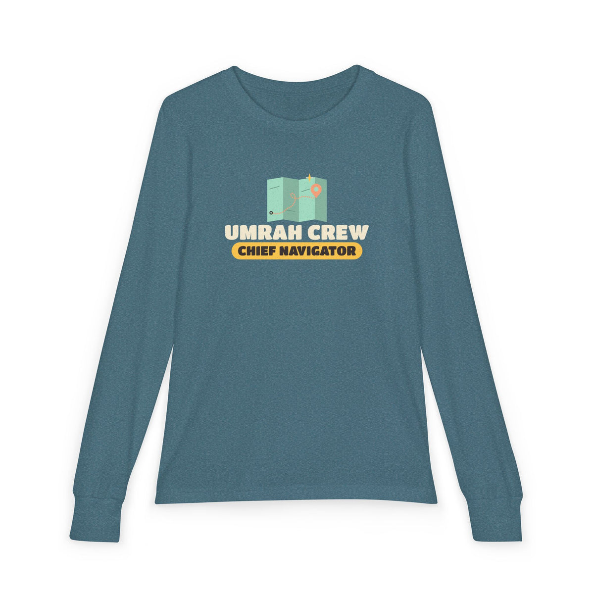 Umrah Crew Chief Navigator Islamic Kids Kids Long Sleeve Shirt in Heather Deep Teal – AdabStars