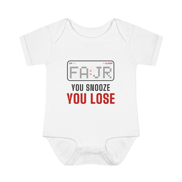 Fajr You Snooze You Lose Islamic Baby Bodysuit in White – AdabStars