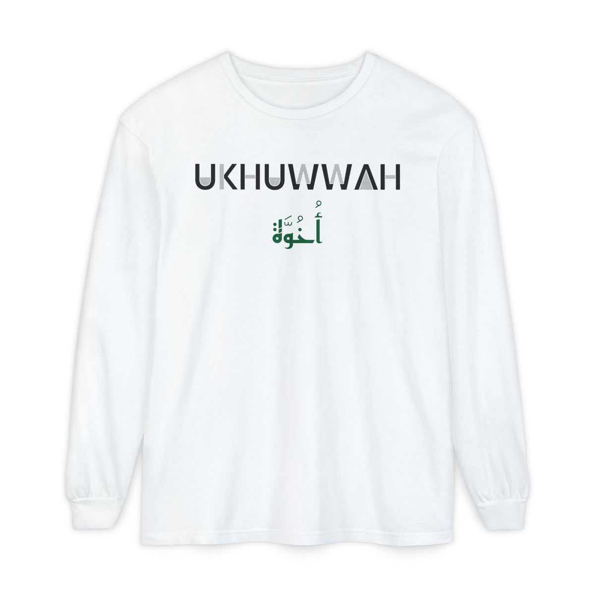 Ukhuwwah Dual Language Islamic Heavyweight Long Sleeve Shirt in White – AdabStars