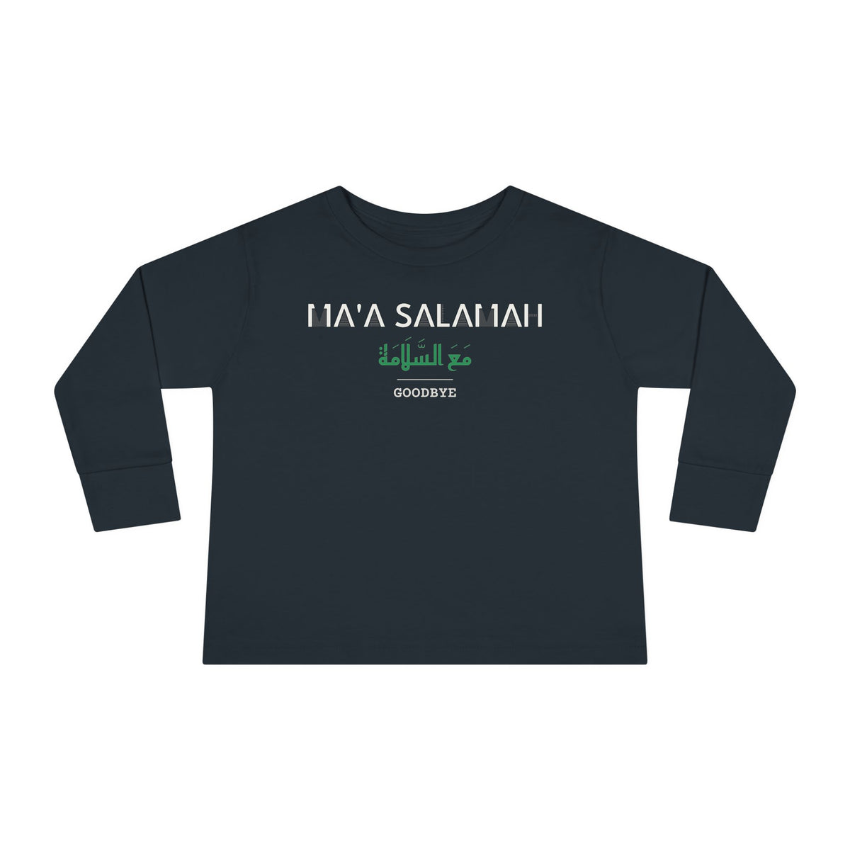 Ma'a Salamah Dual Language with English Meaning Islamic Toddler Toddler Long Sleeve Shirt in Black – AdabStars