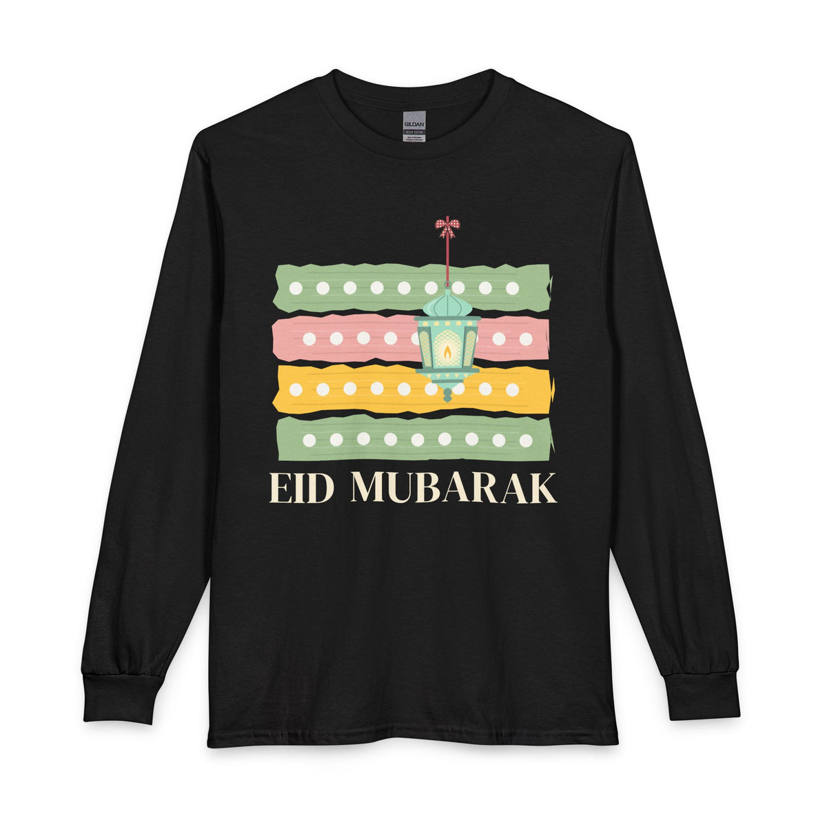 Eid Mubarak Polka Stripes Long Sleeve Shirt in Black – AdabStars