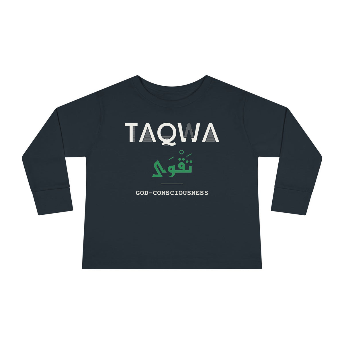 Taqwa Dual Language with English Meaning Islamic Toddler Toddler Long Sleeve Shirt in Black – AdabStars