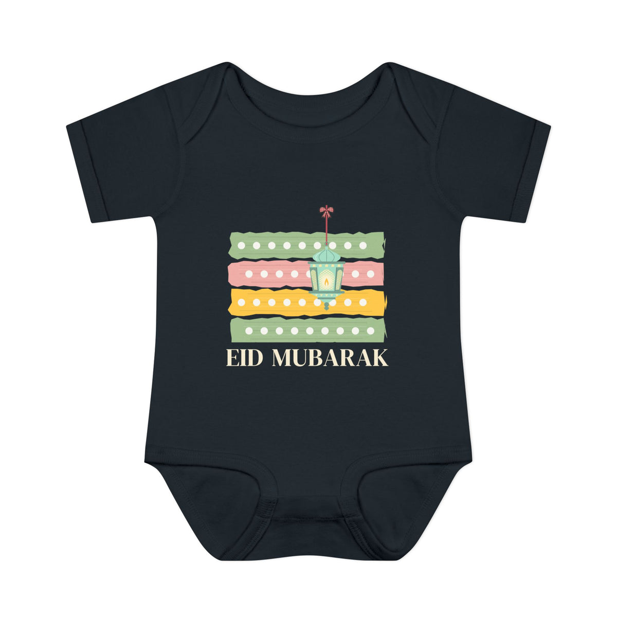 Eid Mubarak Polka Stripes Baby Bodysuit in Black – AdabStars