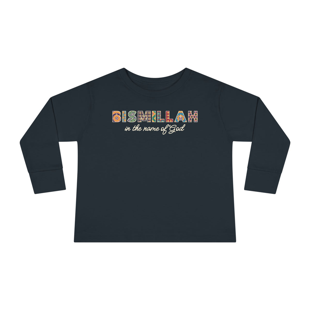 Bismillah Patterned Letters Islamic Toddler Toddler Long Sleeve Shirt in Black – AdabStars