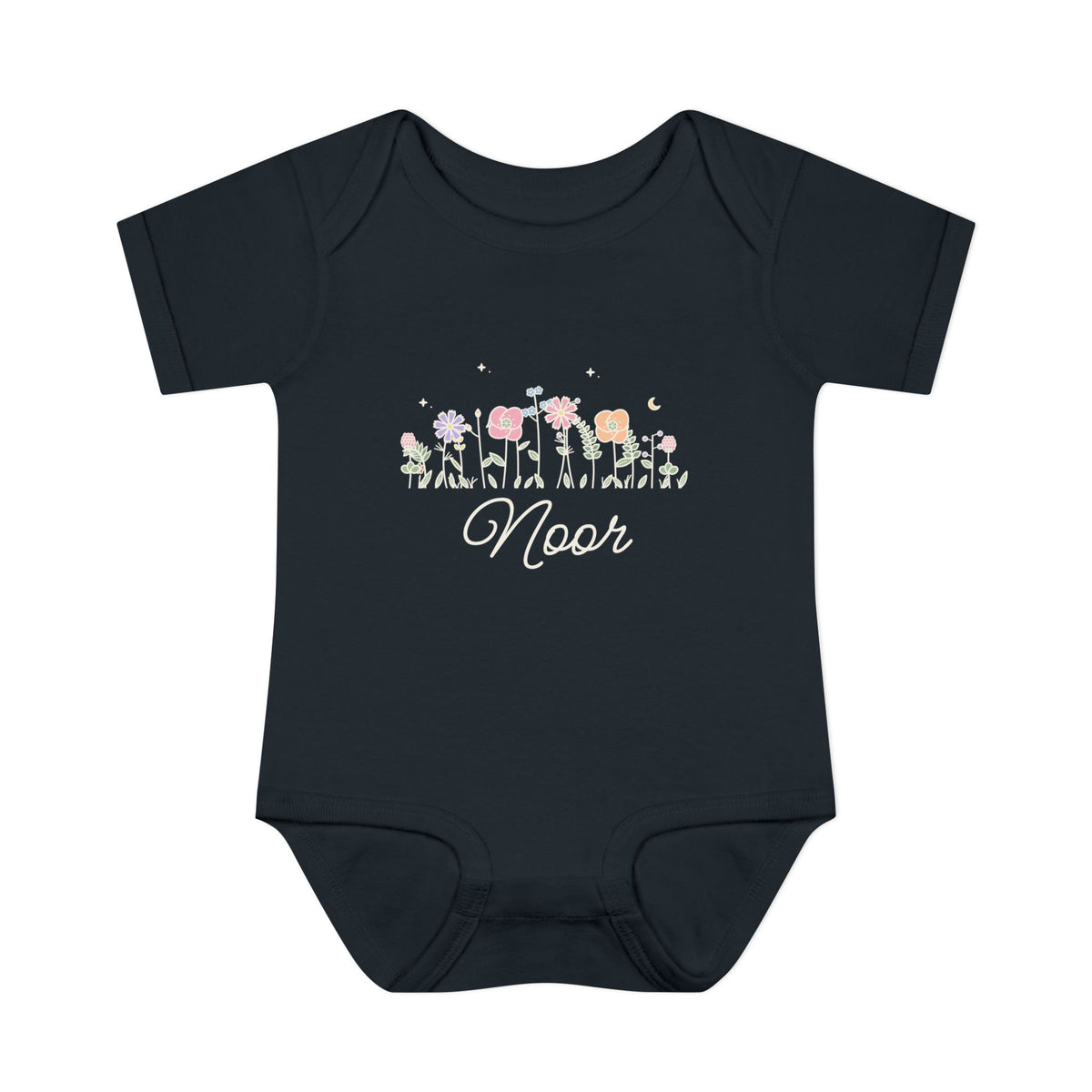 Noor Meadow Flowers Baby Bodysuit in Black – AdabStars