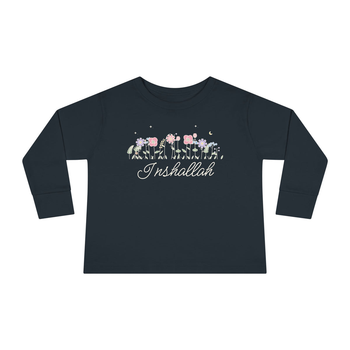 Inshallah Meadow Flowers Islamic Toddler Toddler Long Sleeve Shirt in Black – AdabStars
