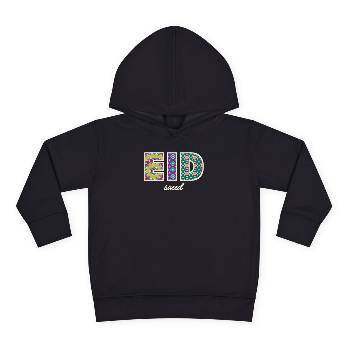 Eid Saeed Patterned Letters Toddler Hoodie in Black – AdabStars