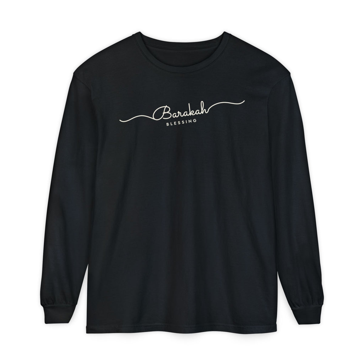 Barakah Fine Line Script Islamic Heavyweight Long Sleeve Shirt in Black – AdabStars