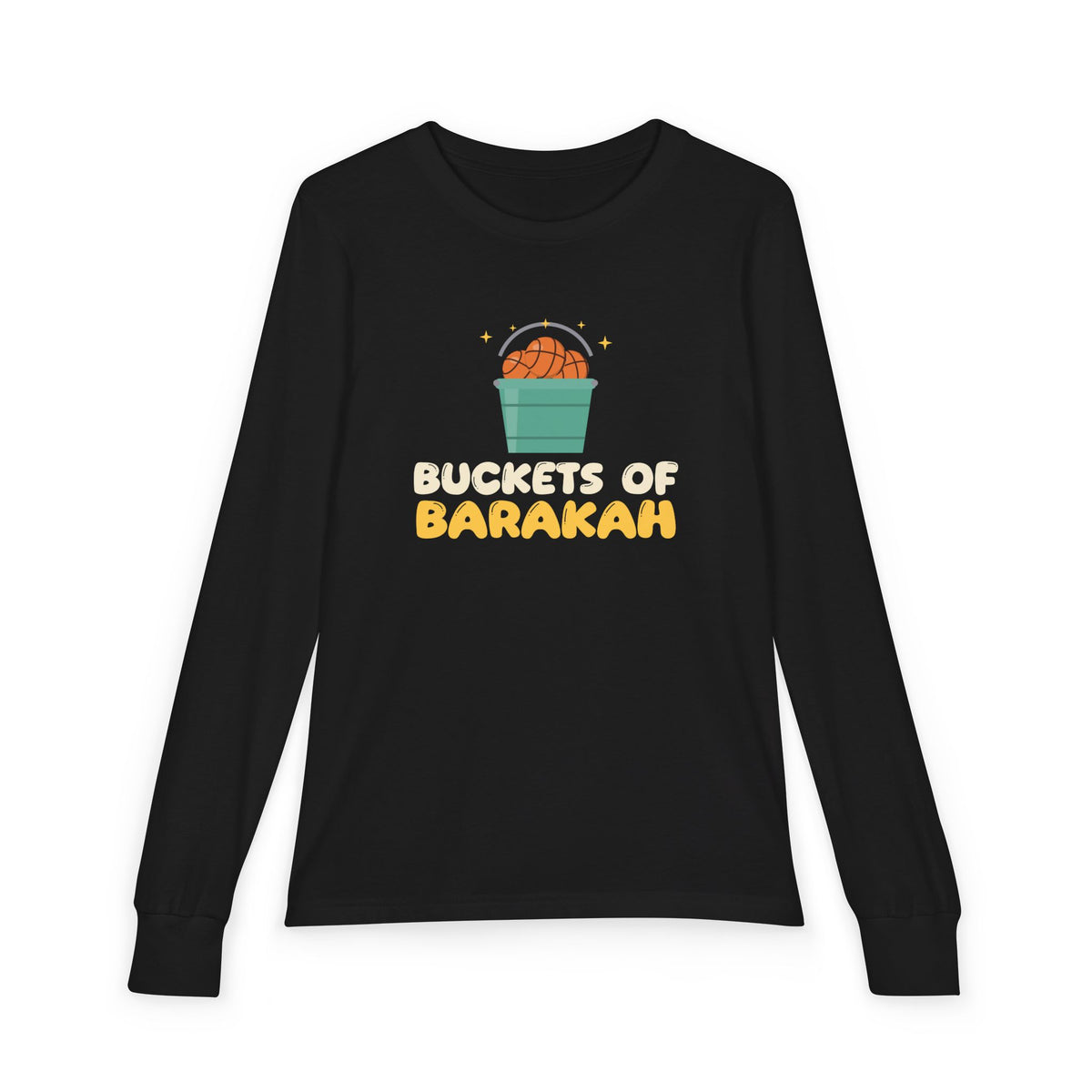 Buckets Of Barakah Muslim Kids Long Sleeve Shirt | Muslim Kids Basketball Pun Buckets Of Barakah Blessings | AdabStars Islamic Kids Apparel