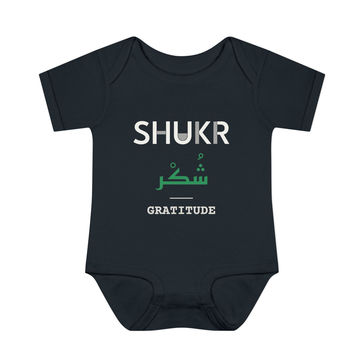 Shukr Dual Language with English Meaning Islamic Baby Bodysuit in Black – AdabStars