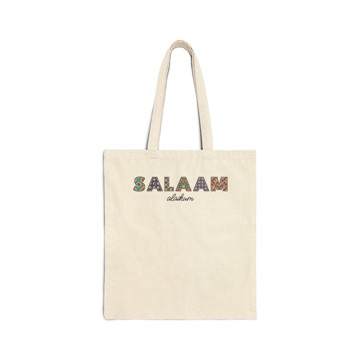 Salaam Patterned Letters Islamic Canvas Tote Bag in Natural, one-sided print – AdabStars
