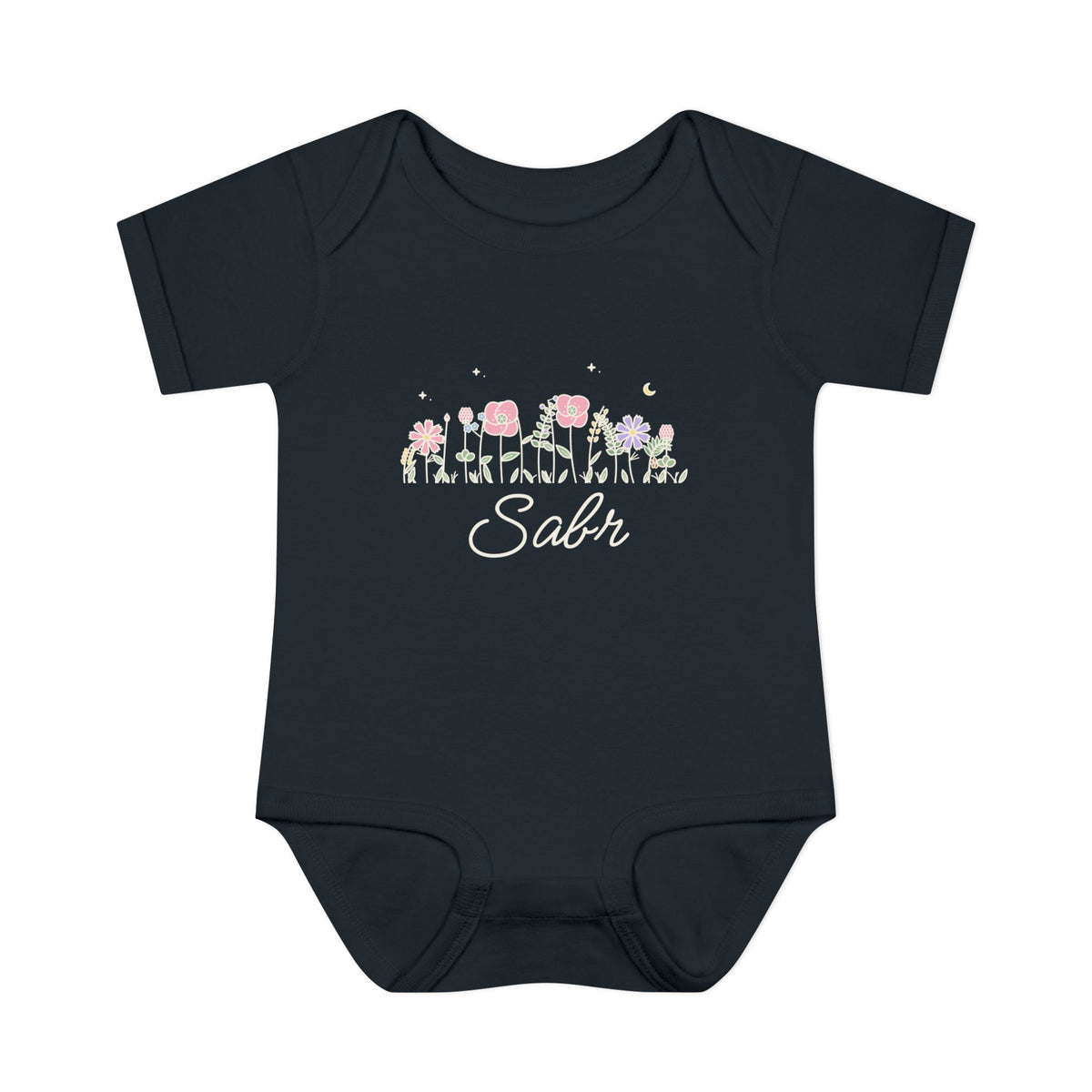 Sabr Meadow Flowers Islamic Baby Bodysuit in Black – AdabStars