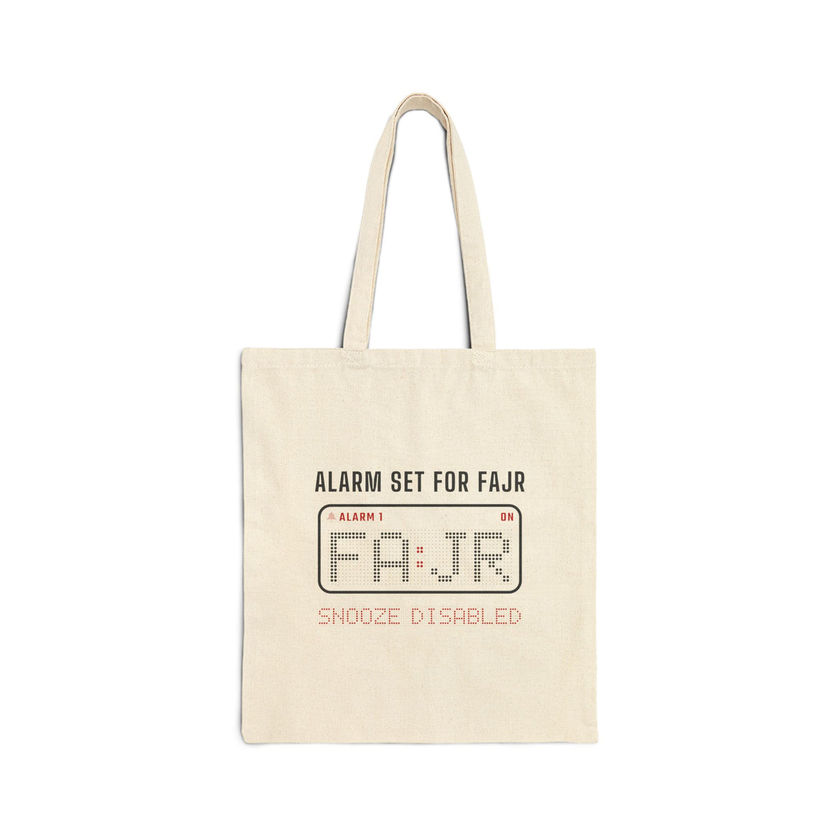 Alarm Set for Fajr Islamic Canvas Tote Bag in Natural, double-sided print – AdabStars