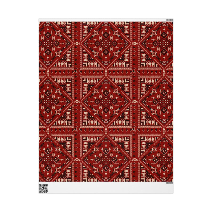 Red Tatreez Palestinian Style Gift Wrapping Paper – Traditional Embroidery Pattern for Eid, Ramadan & Special Occasions