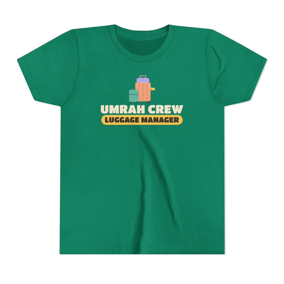 Umrah Crew Luggage Manager Islamic Kids T-Shirt in Kelly – AdabStars