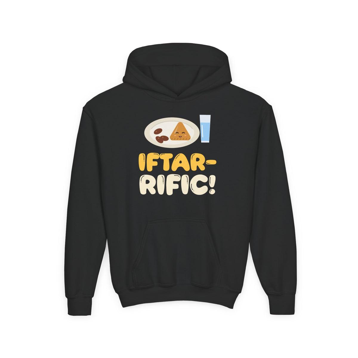 Iftar-Rific! Kids Hoodie | Rific Ramadan Kids Plate Samosa Dates Water Pun Sunset | AdabStars Islamic Kids Apparel