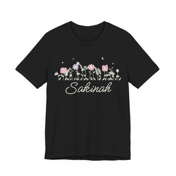 Sakinah Meadow Flowers Islamic Unisex T-Shirt in Black – AdabStars