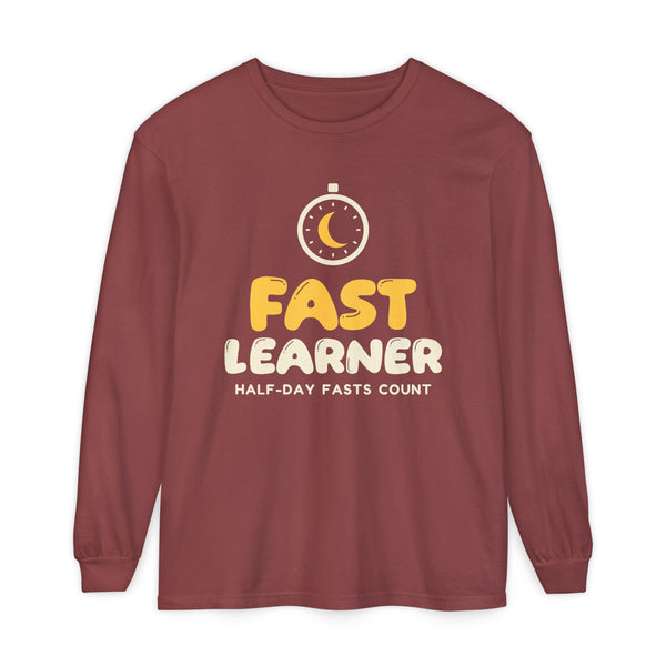 Fast Learner Ramadan Long Sleeve Shirt | Ramadan Kids First Fasting Pun Stopwatch | AdabStars Islamic Kids Apparel