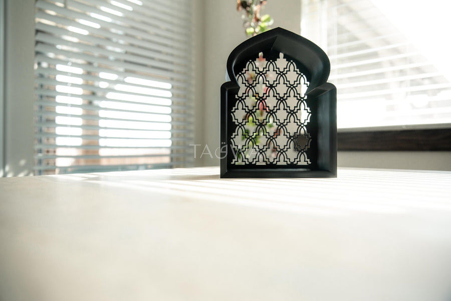 Sakoon Al-Qaws ("Tranquility Arch") Floating Mihrab Shelf with Lattice Back
