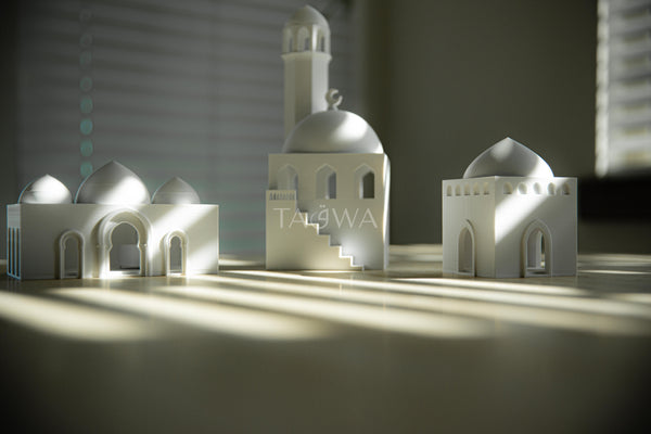Barakah Collection | Set of 3 Mini Masjid Lanterns - Islamic Home Decor | Manara Mansion, Zayed Courtyard, Mihrab Palace