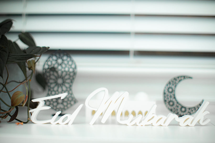 Ramadan and Eid Mubarak Table Top Sign - 3 Piece Cursive Set | Islamic Home Decor | XL Size Statement Mantel Decor | Modern Muslim Gift