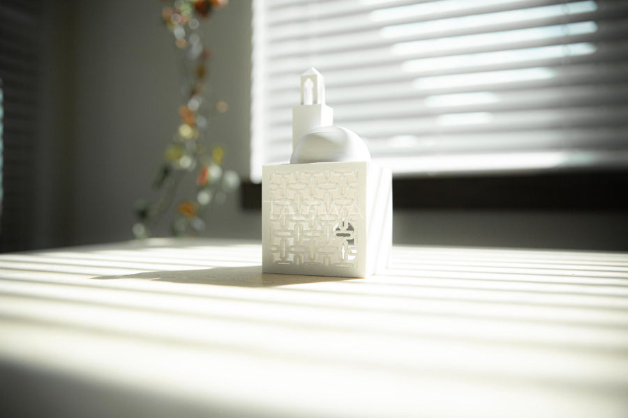 Ramadan Decor - Triangle Minaret Mosaic Lantern | Modern Mini Masjid Lantern with Dome and Minaret Lid | Simplistic Islamic Home Decor