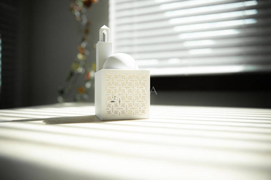 Ramadan Decor - Triangle Minaret Mosaic Lantern | Modern Mini Masjid Lantern with Dome and Minaret Lid | Simplistic Islamic Home Decor