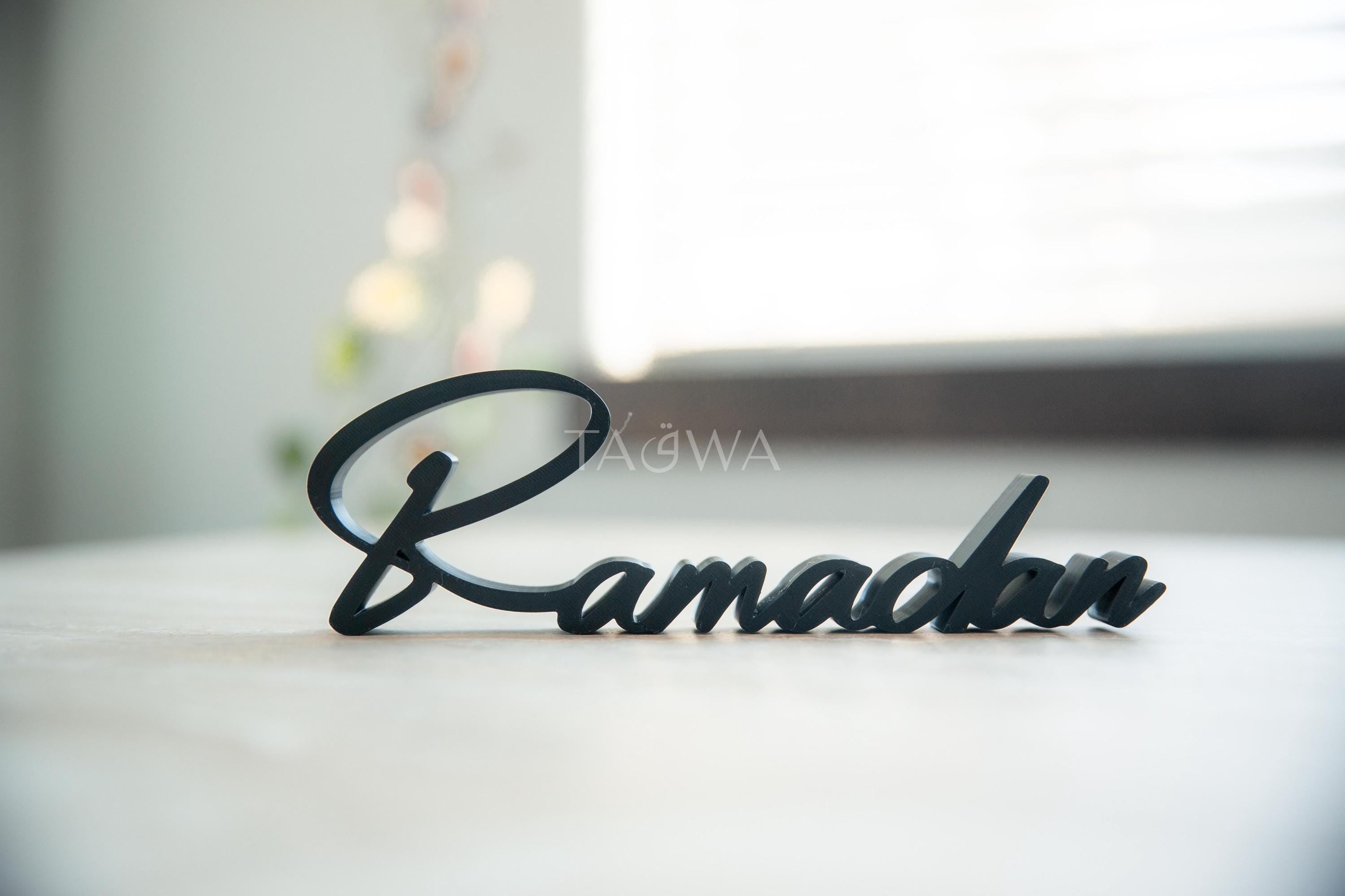 Ramadan and Eid Mubarak Table Top Sign - 3 Piece Cursive Set | Islamic Home Decor | XL Size Statement Mantel Decor | Modern Muslim Gift