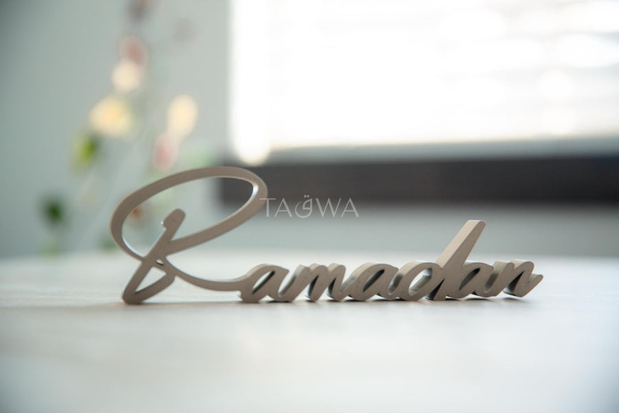 Ramadan and Eid Mubarak Table Top Sign - 3 Piece Cursive Set | Islamic Home Decor | XL Size Statement Mantel Decor | Modern Muslim Gift