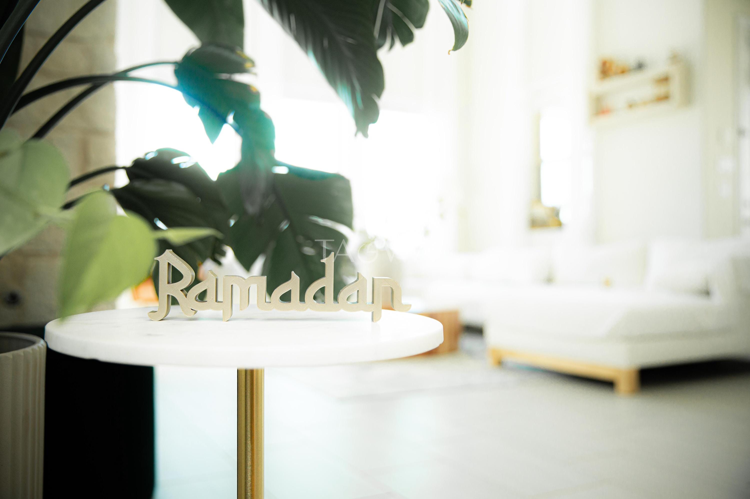 Celebration Blocks: Ramadan and Eid Mubarak Sign | 3 Piece Islamic Table Decor | Modern Muslim Home Accent | Ramadan Deco