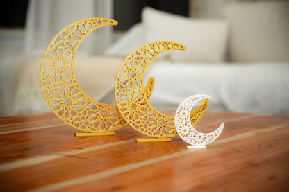 Tabletop Crescent Moon with Moroccan Design - Islamic Decor | Available in 3 Sizes